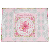 ハイビスカス&レースピンク ラージペーパーバッグ (正面)