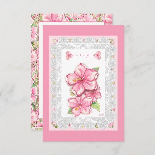 ハイビスカス&レースピンク 出欠カード (正面/裏面)
