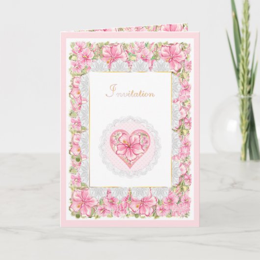 ハイビスカス&レースピンク 招待状 (正面)