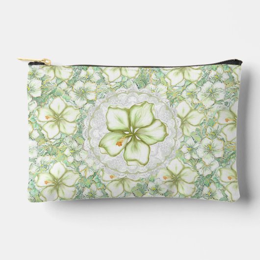 ハイビスカス&レースホワイト アクセサリーポーチ (正面)