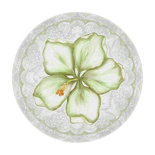 ハイビスカス&レースホワイト カッティングボード (正面)