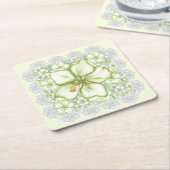 ハイビスカス&レースホワイト スクエアペーパーコースター (アングル)