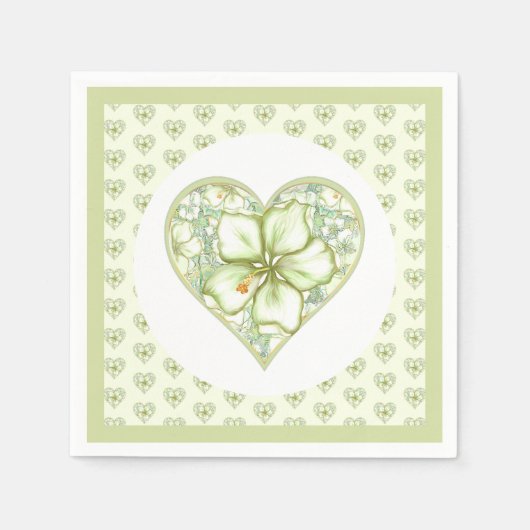 ハイビスカス&レースホワイト スタンダードカクテルナプキン (正面)