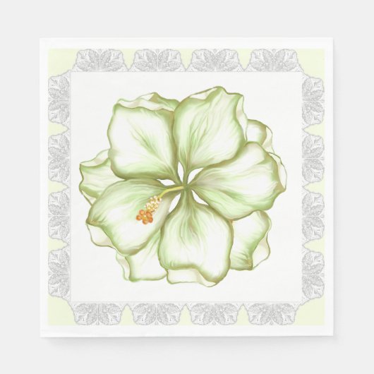 ハイビスカス&レースホワイト スタンダードランチョンナプキン (正面)