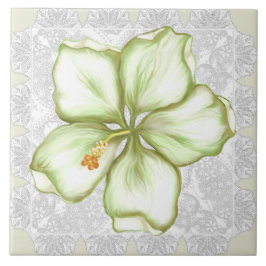 ハイビスカス&レースホワイト タイル