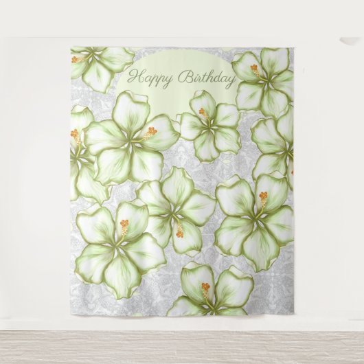 ハイビスカス&レースホワイト タペストリー (正面)