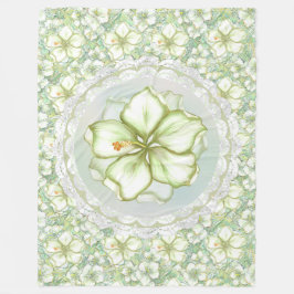 ハイビスカス&レースホワイト フリースブランケット