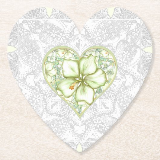 ハイビスカス&レースホワイト ペーパーコースター (正面)
