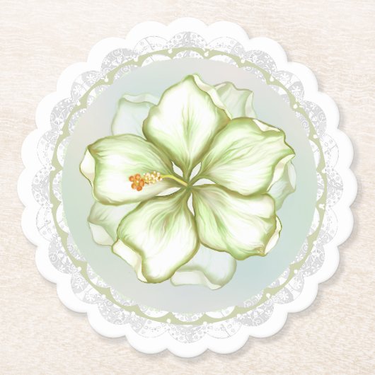 ハイビスカス&レースホワイト ペーパーコースター (正面)