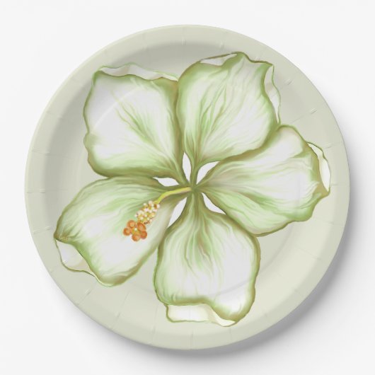 ハイビスカス&レースホワイト ペーパープレート (正面)