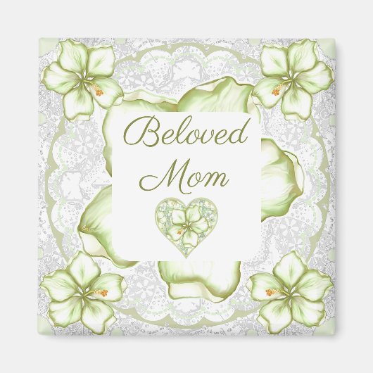 ハイビスカス&レースホワイト マグネット (正面)