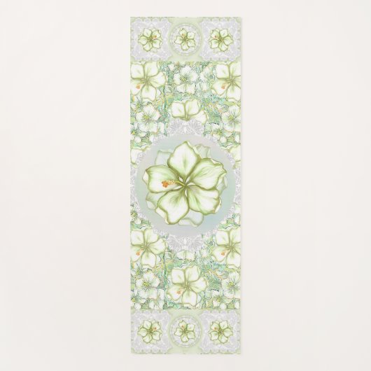 ハイビスカス&レースホワイト ヨガマット (正面)