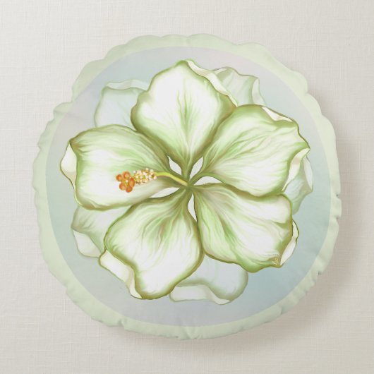 ハイビスカス&レースホワイト ラウンドクッション (正面)