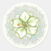 ハイビスカス&レースホワイト ラウンドシール (正面)