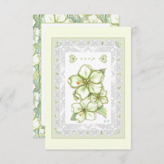 ハイビスカス&レースホワイト 出欠カード (正面/裏面)