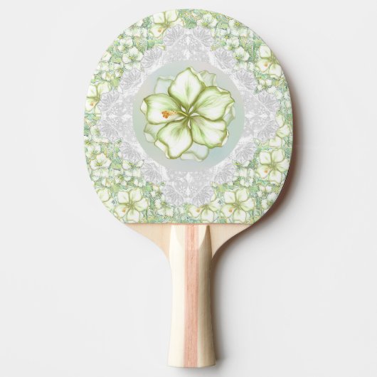 ハイビスカス&レースホワイト 卓球ラケット (正面)