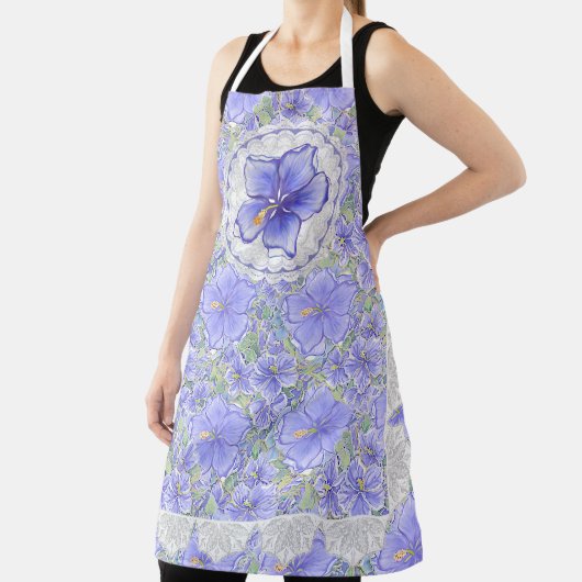 ハイビスカス&レースBLUE エプロン (インサイチュ)