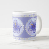ハイビスカス&レースBLUE ジャンボコーヒーマグカップ (正面右)