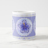 ハイビスカス&レースBLUE ジャンボコーヒーマグカップ (正面)