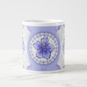 ハイビスカス&レースBLUE ジャンボコーヒーマグカップ (正面)