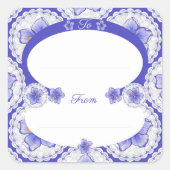 ハイビスカス&レースBLUE スクエアシール (正面)