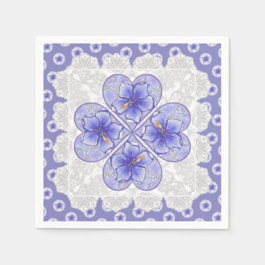 ハイビスカス&レースBLUE スタンダードカクテルナプキン (正面)