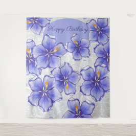 ハイビスカス&レースBLUE タペストリー