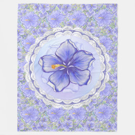 ハイビスカス&レースBLUE フリースブランケット