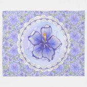 ハイビスカス&レースBLUE フリースブランケット (正面(横))