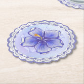 ハイビスカス&レースBLUE ペーパーコースター (アングル)