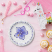 ハイビスカス&レースBLUE ペーパープレート (パーティー)