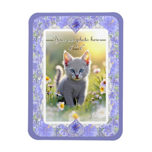 ハイビスカス&レースBLUE マグネット (縦)