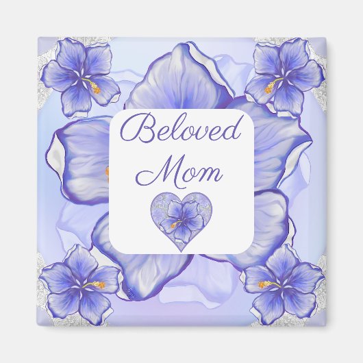 ハイビスカス&レースBLUE マグネット (正面)