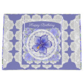 ハイビスカス&レースBLUE ラージペーパーバッグ (正面)