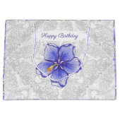 ハイビスカス&レースBLUE ラージペーパーバッグ (正面)