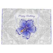 ハイビスカス&レースBLUE ラージペーパーバッグ (裏面)