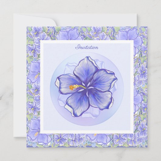 ハイビスカス&レースBLUE 招待状 (正面)