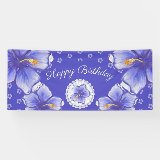 ハイビスカス&レースBLUE 横断幕 (横)