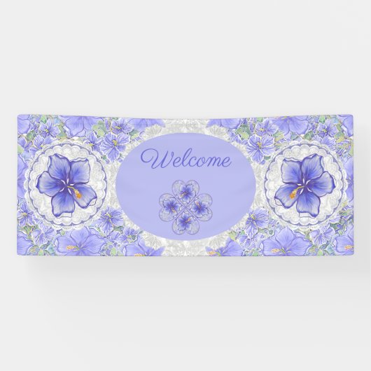 ハイビスカス&レースBLUE 横断幕 (横)