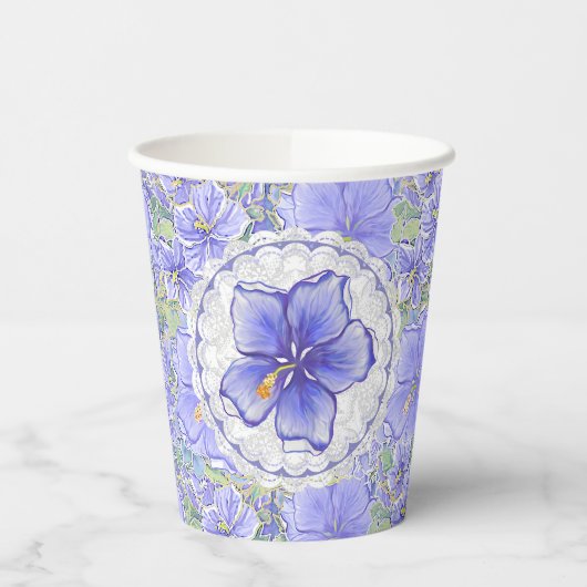 ハイビスカス&レースBLUE 紙コップ (左)