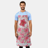 ハイビスカス&レースRED エプロン (着用した状態)