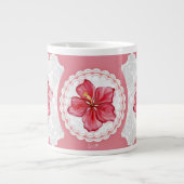 ハイビスカス&レースRED ジャンボコーヒーマグカップ (正面)