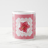ハイビスカス&レースRED ジャンボコーヒーマグカップ (正面)