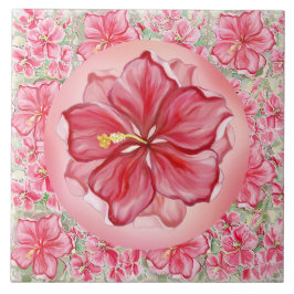 ハイビスカス&レースRED タイル