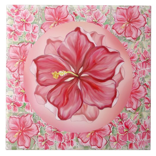 ハイビスカス&レースRED タイル (正面)