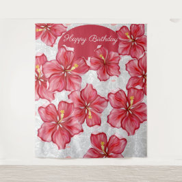 ハイビスカス&レースRED タペストリー