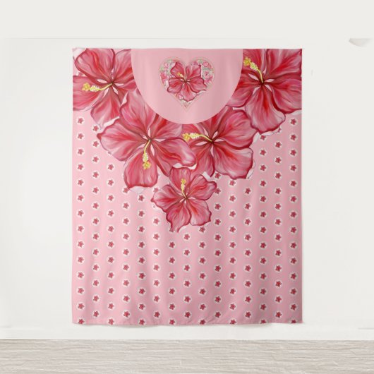 ハイビスカス&レースRED タペストリー (正面)