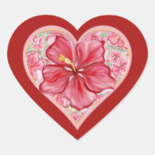 ハイビスカス&レースRED ハートシール (正面)