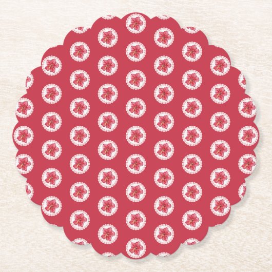 ハイビスカス&レースRED ペーパーコースター (正面)