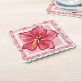 ハイビスカス&レースRED ペーパーコースター (アングル)